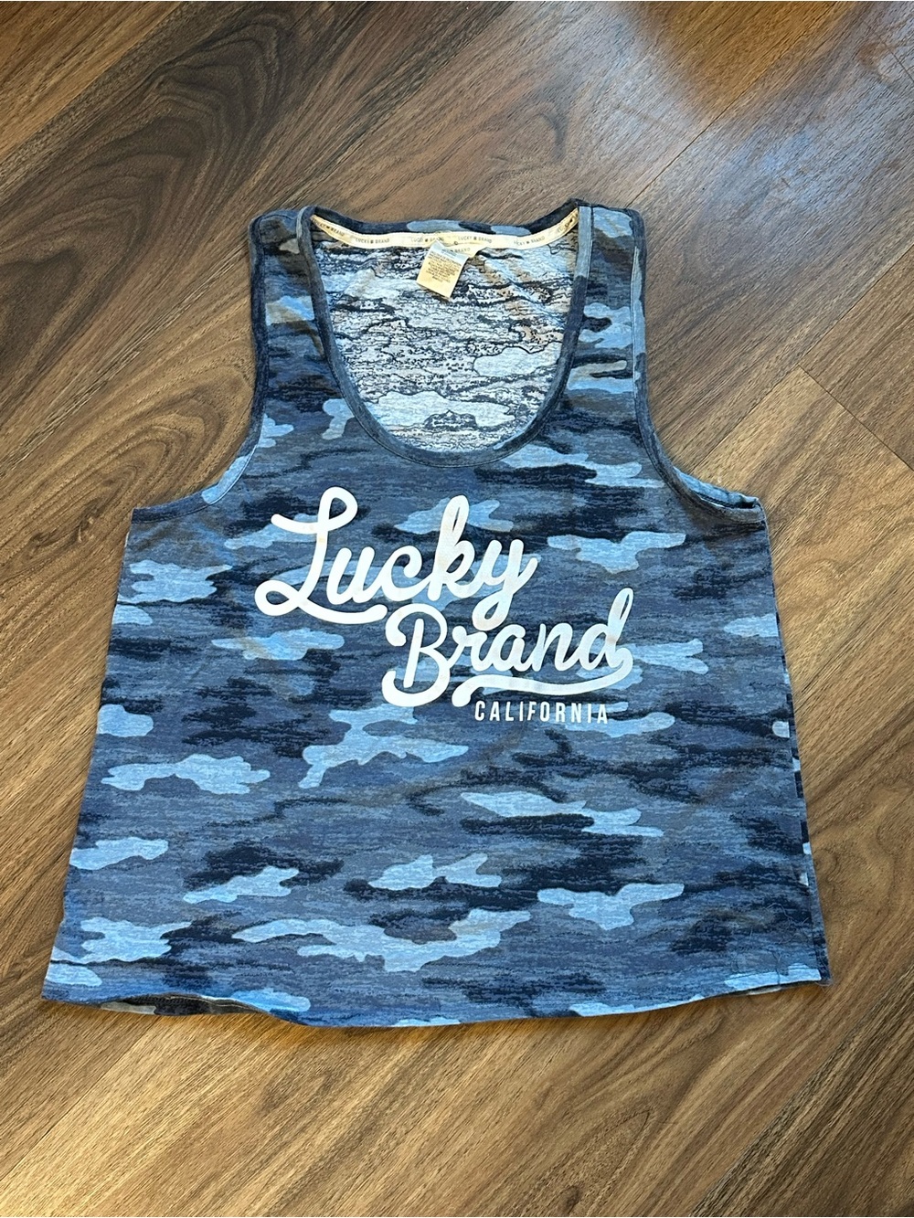Lucky Brand Blue Camouflage Graphic Tank Top